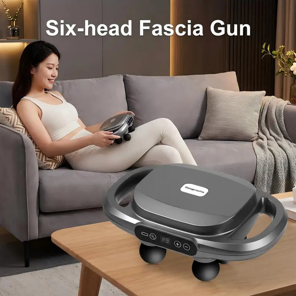 Six-Head Fascia Massage Gun — Deep Tissue Muscle Relaxation for Back, Neck & Shoulders