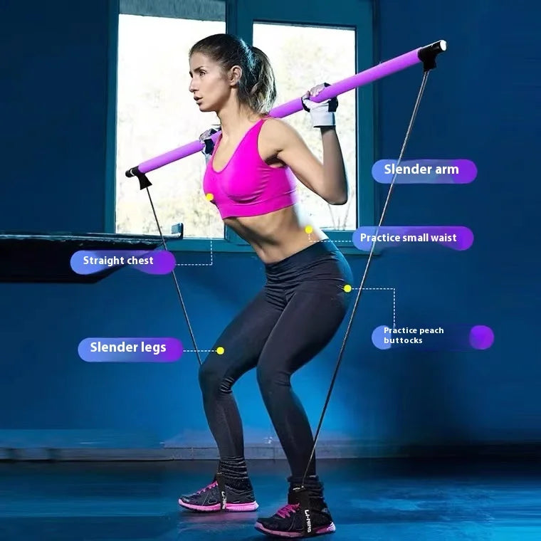 Pilates Stick — Adjustable Fitness Bar with Resistance Bands for Home Workout