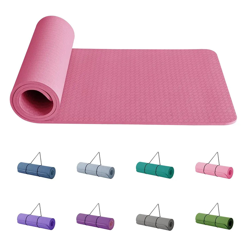 Non-Slip TPE Yoga & Exercise Mat — 6mm Thick with Carry Strap, 183 x 61cm