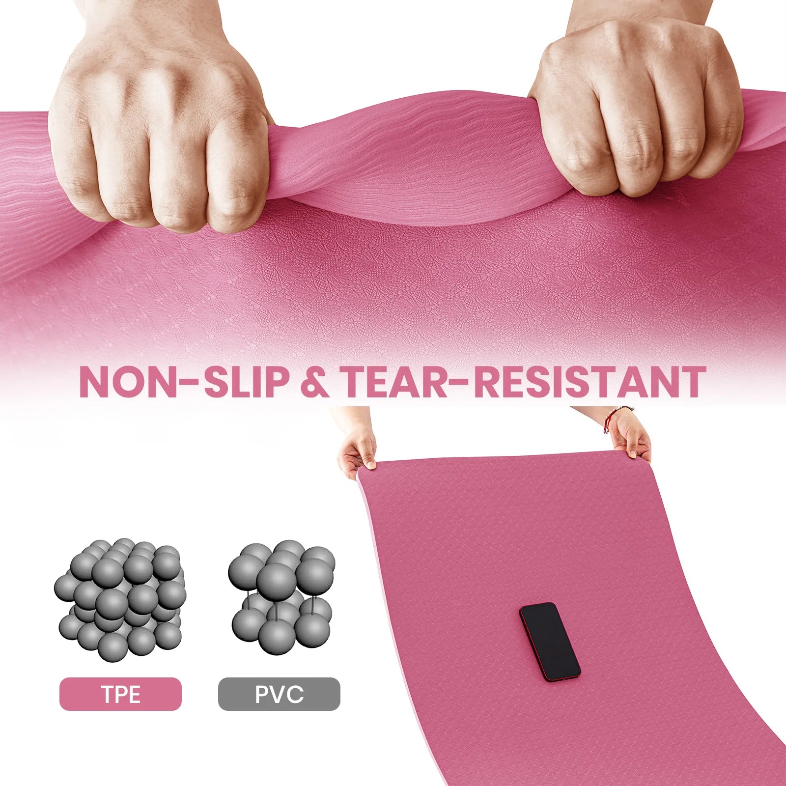 Non-Slip TPE Yoga & Exercise Mat — 6mm Thick with Carry Strap, 183 x 61cm