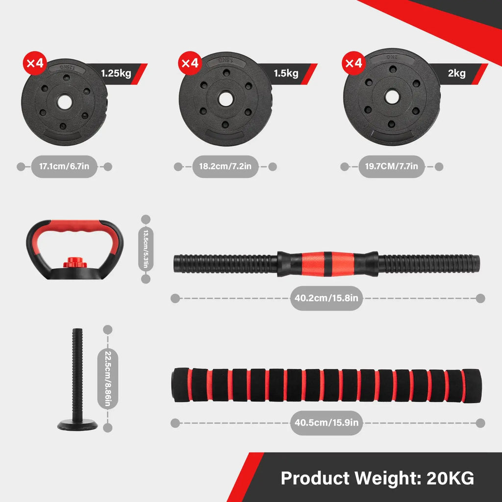 Adjustable Dumbbell & Barbell Set — 6-in-1 Home Gym Weight Set 15KG / 20KG / 30KG