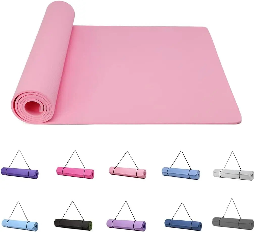 Non-Slip TPE Yoga & Exercise Mat — 6mm Thick with Carry Strap, 183 x 61cm