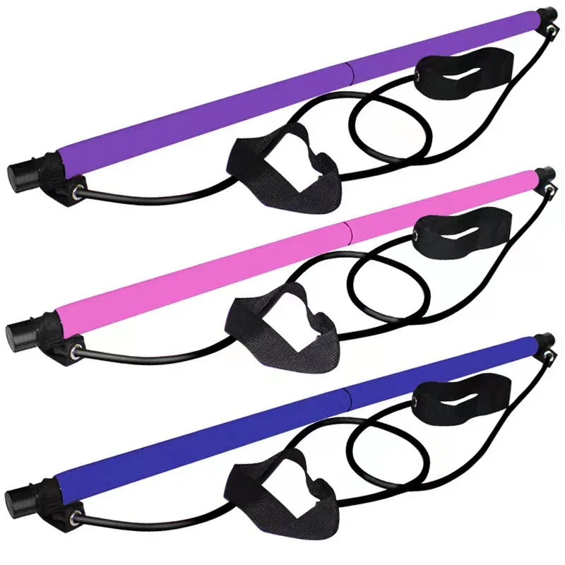 Pilates Stick — Adjustable Fitness Bar with Resistance Bands for Home Workout